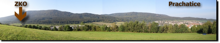 panoramatické foto s vyznačením umístění ZKO Prachatice