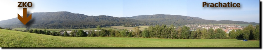 panoramatické foto s vyznačením umístění ZKO Prachatice